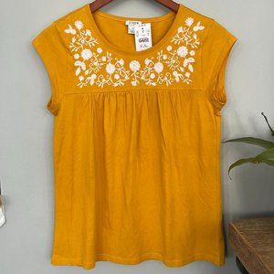 Women's J. Crew Mustard Color Top with Embroidery Floral Pattern